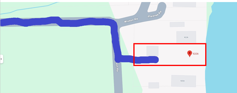 Map showing the road split on Wixson Rd with directions to 9206
